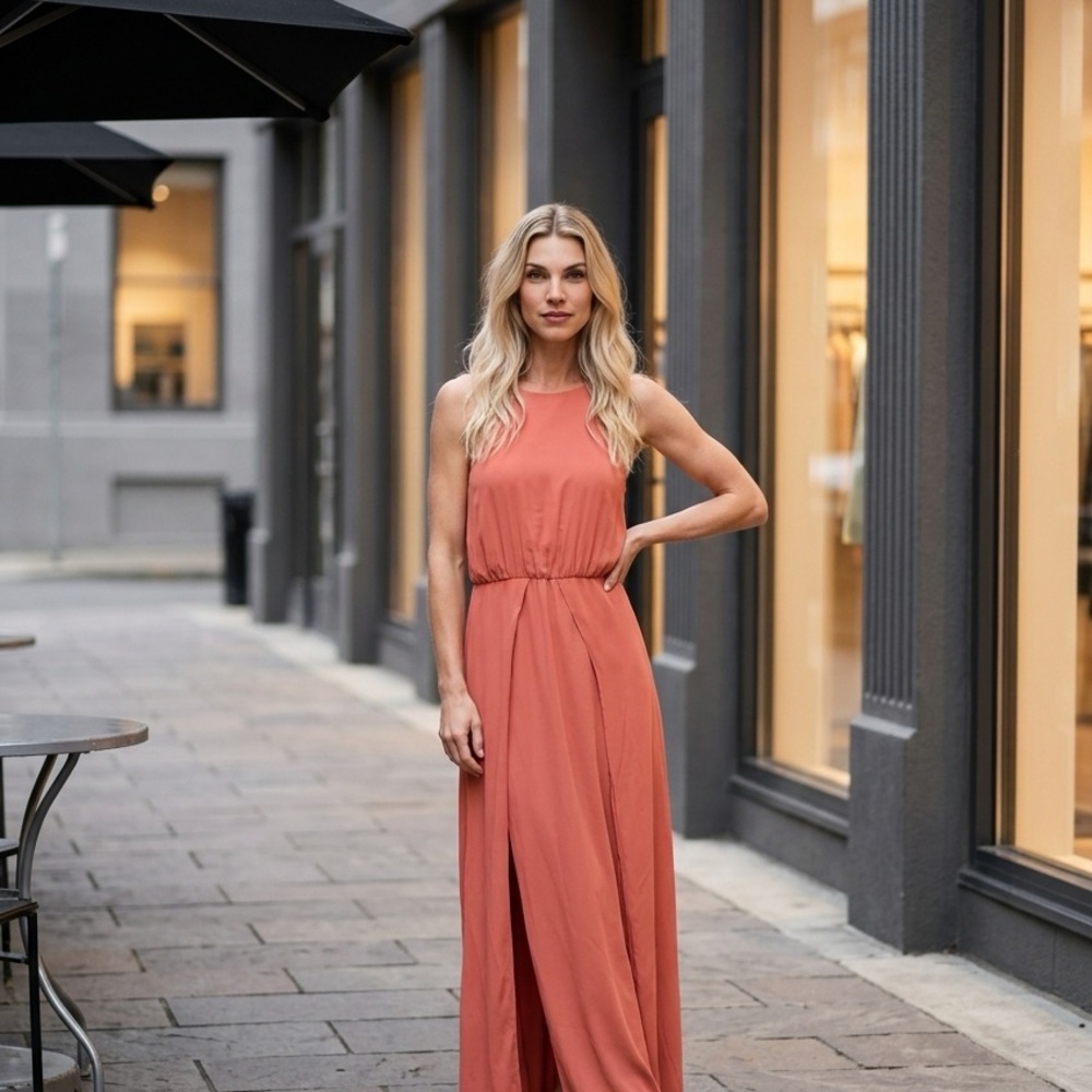 NWT Sleeveless Coral Maxi Dress with Front Slit